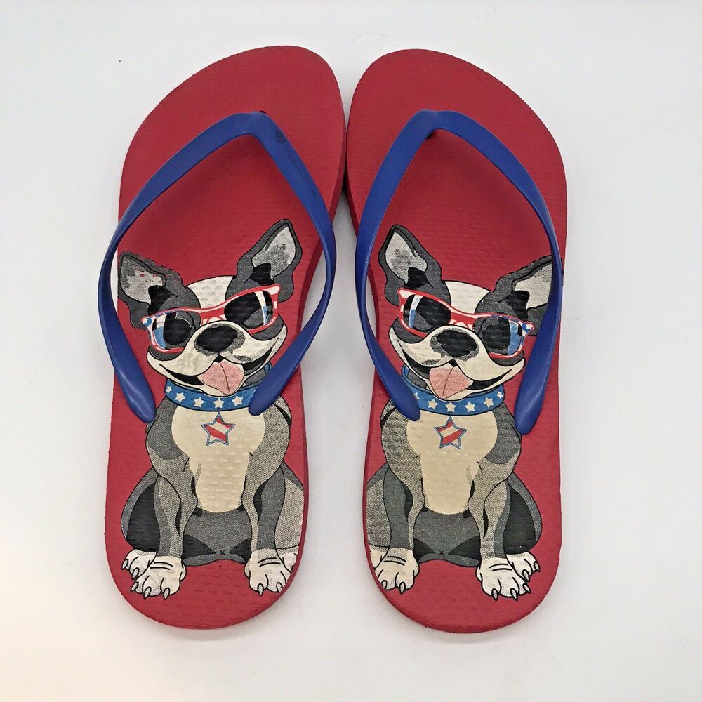 Cute Frenchie French Bulldog Beach Pool Flip Flops size EU 42 USA Thong Sandals